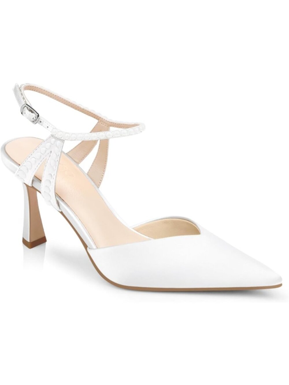 Elegant Satin High Heels, Closed Pointed Toe, Pearl Ankle Strap, Wedding Party